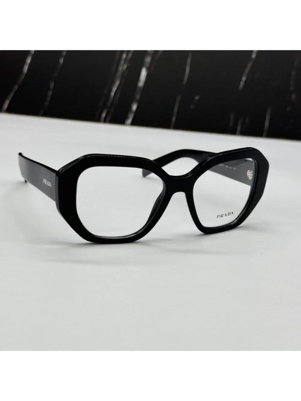 NWT Prada PRA07V 1AB1O1 Women Black Geometric Eyeglasses PR A07V